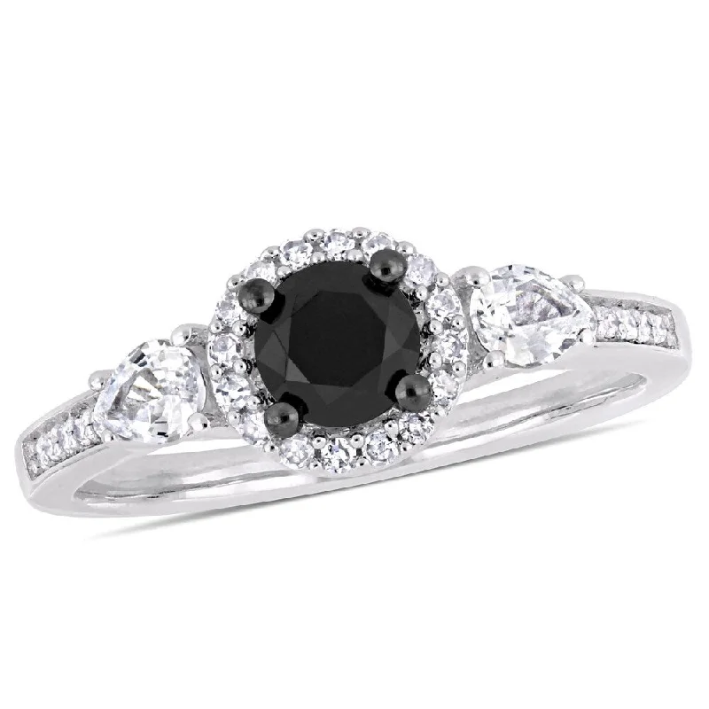 engraved rings for women -Miadora 10k White Gold with Black Rhodium 5/8ct TDW Black & White Diamond White Sapphire Ring