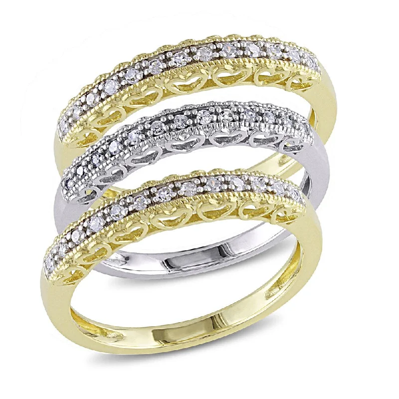 custom rings for women -Miadora 10k Two-tone Gold 1/4ct TDW Diamond 3-Piece Anniversary Rings Set - White