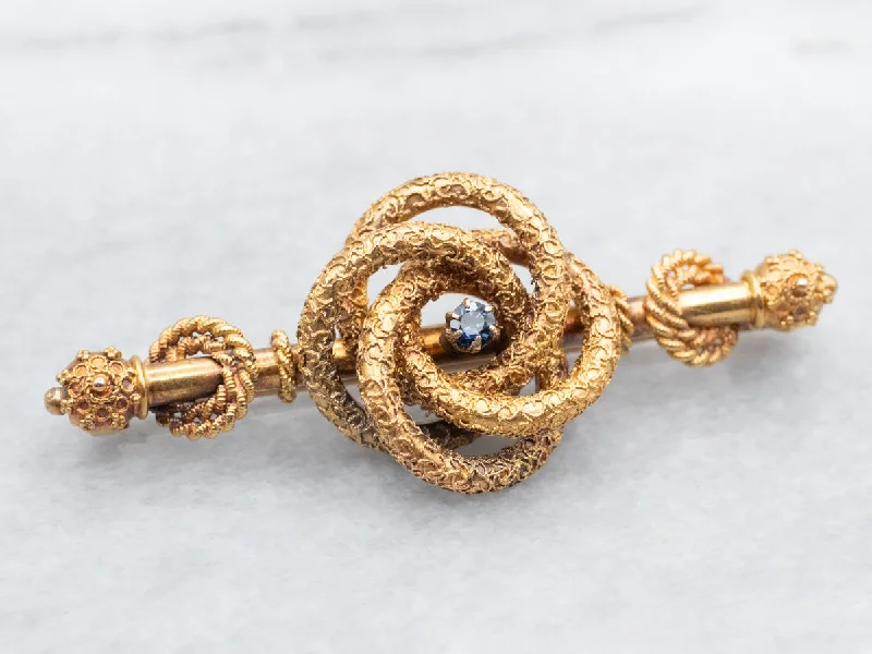 pearl stud brooches -Etruscan Revival Sapphire Lover's Knot Brooch