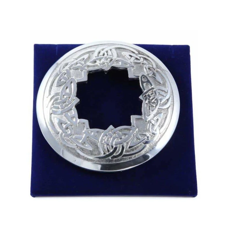 romantic brooches for women -Large Plaid Pewter Brooch