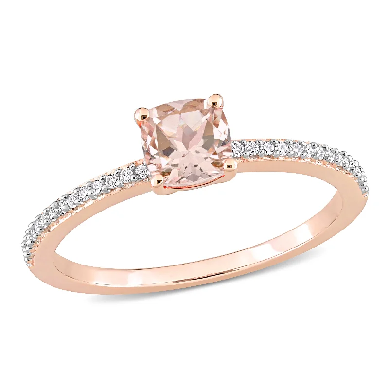 wedding bands for women -Miadora 10k Rose Gold Cushion-cut Morganite and 1/10ct TDW Diamond Birthstone Ring