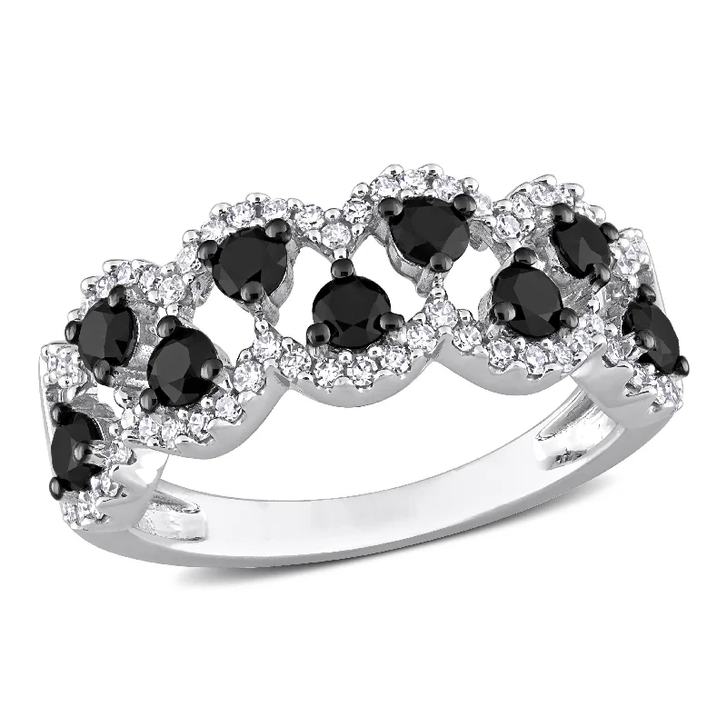 vintage rings for women -Miadora 1ct TDW Black & White Diamond Criss-Cross Ring in 10k White Gold with Black Rhodium Plating