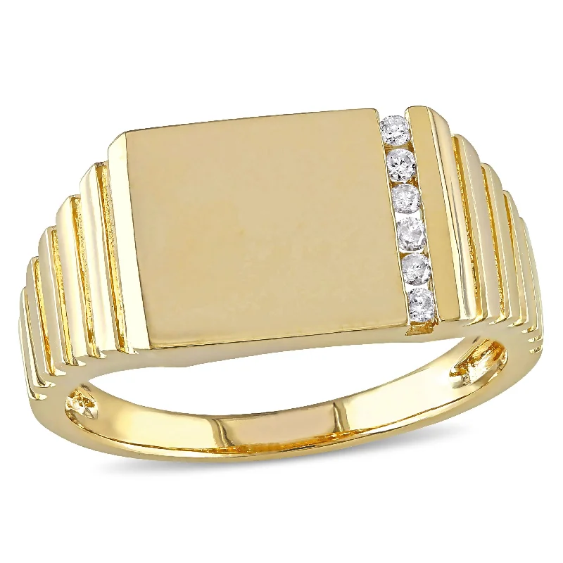 personalized rings for women -Miadora 1/10 CT TW Diamond Mens Signet Ring in 10k Yellow Gold