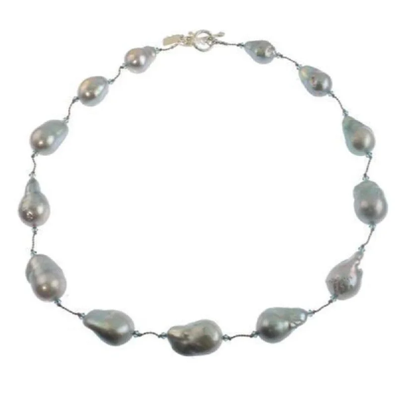 dainty gold necklaces for women -Margo Morrison Grey Baroque Pearl, Swarovski Crystal Necklace