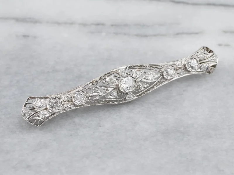 statement brooches for women -Platinum Art Deco Diamond Filigree Brooch