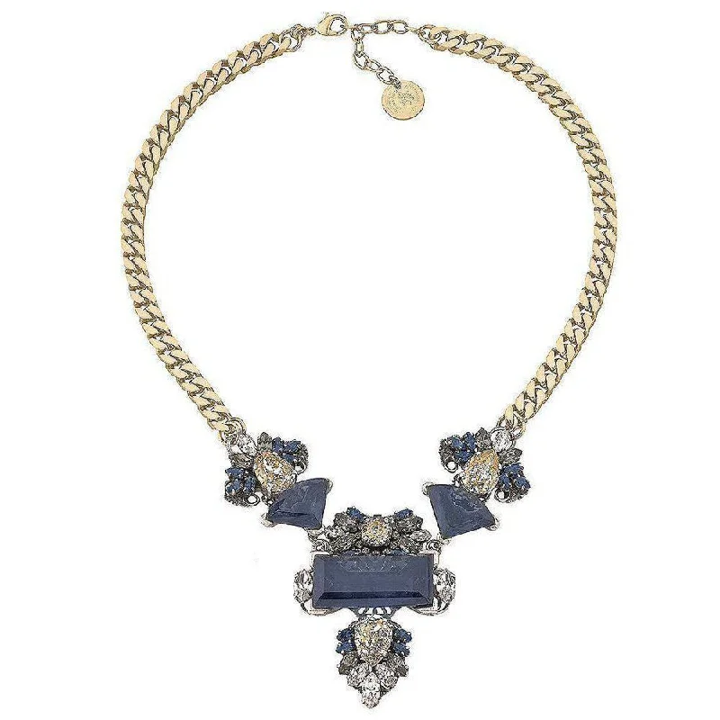 multi-strand necklaces for women -Midnight Blue Crystal Cluster Necklace