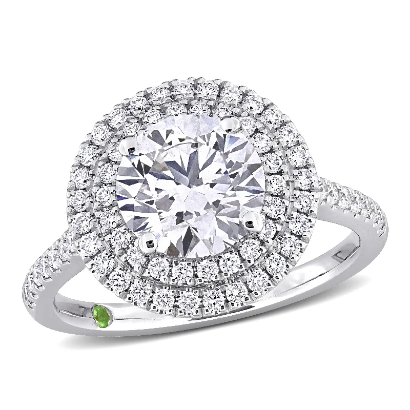 gold plated rings for women -Created Forever 2 1/2ct TDW Lab-Grown Diamond and Tsavorite Accent Halo Ring in 14k White Gold