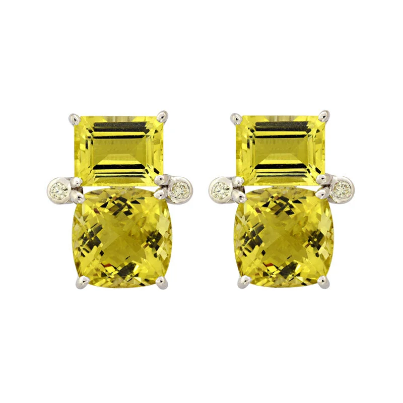 women's silver earrings -Earrings-Lemon Quartz and Diamond