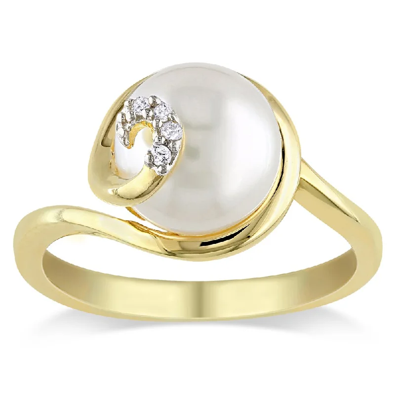 fashion rings for women -Miadora Gold Over Sterling Silver Freshwater Pearl and Diamond Accent Ring