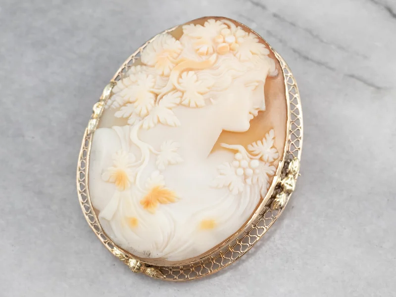 unique enamel brooches -Vintage Bacchante Maiden Cameo Gold Brooch Pendant