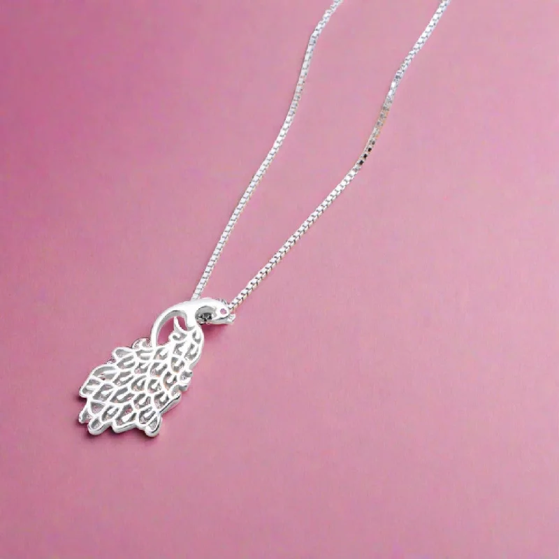 chunky necklaces for women -Peacock Necklace 925 Sterling Silver in Rhodium Plated