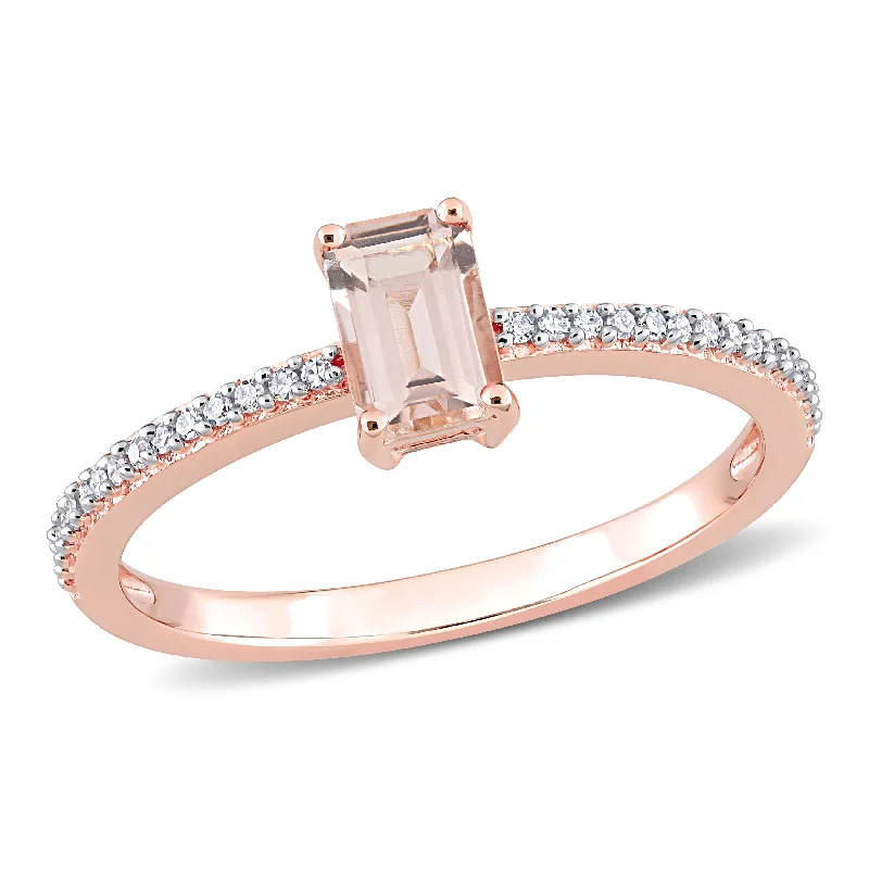 eternity rings for women -Miadora 10k Rose Gold Octagon-cut Morganite and 1/10ct TDW Diamond Birthstone Ring