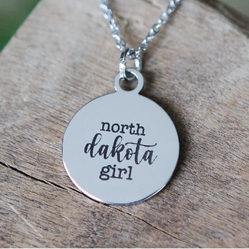 gold heart-shaped necklaces -North Dakota girl - Engraved Silver Necklace