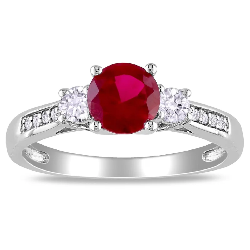 gemstone rings for women -Miadora 10k White Gold Created Gemstone and Diamond Three-stone Ring