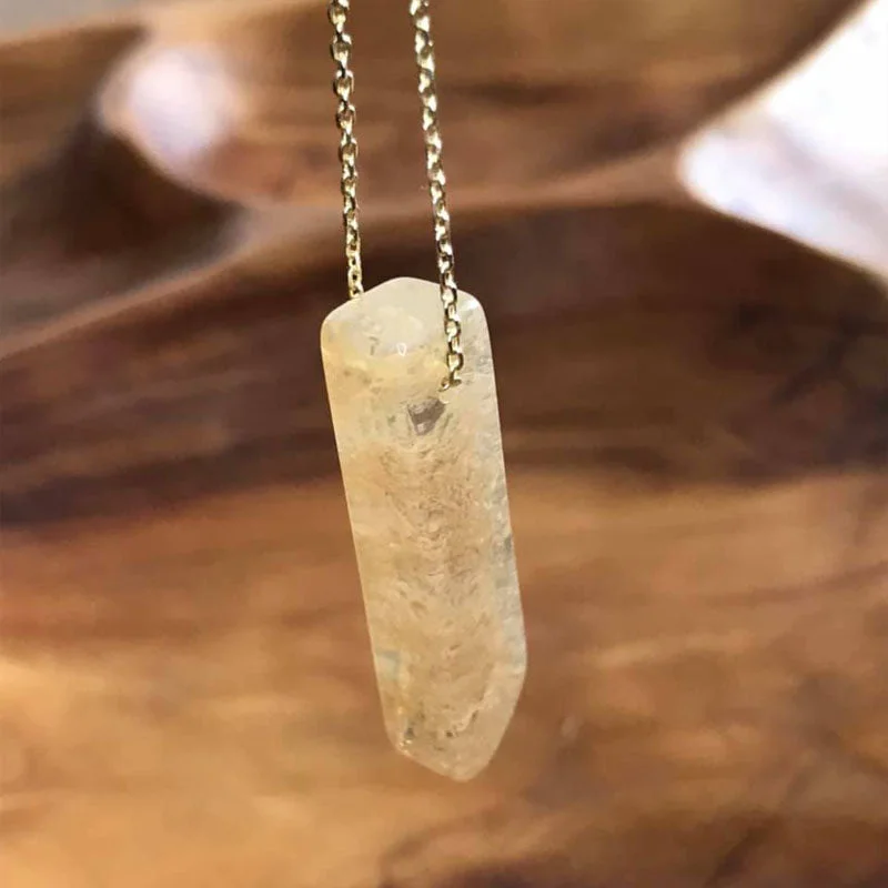 crystal necklaces for women -Citrine Stone Point Necklace - Stone of Good Fortune