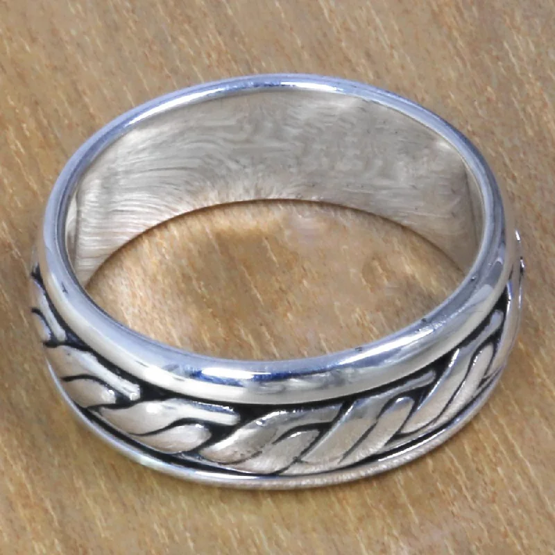 trendy rings for women -Handmade Men's Sterling Silver 'Lightning Track' Ring (Indonesia)