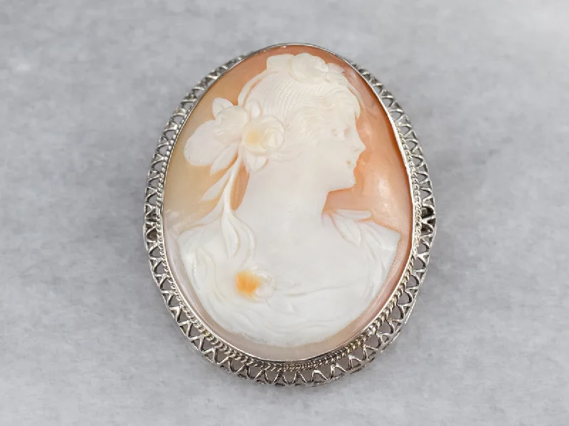 designer floral brooches -Art Deco Filigree Cameo Brooch