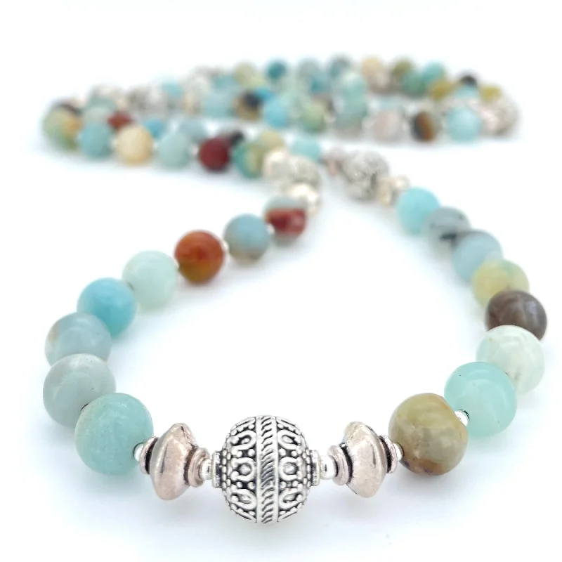 simple necklaces for women -LONG Amazonite & Silver BEADED NECKLACE