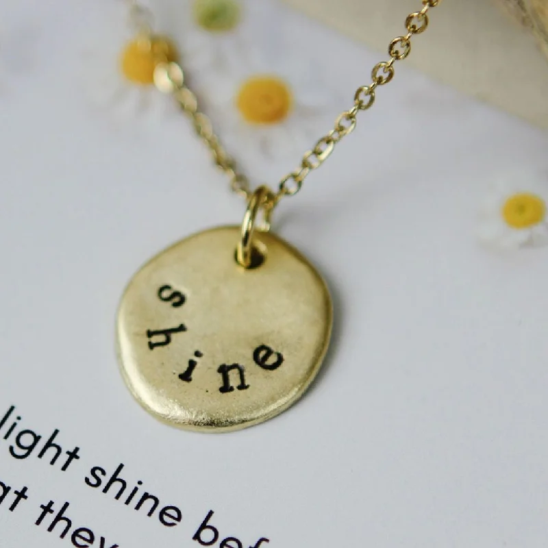 birthday gift necklaces for women -Shine - Hand Stamped Gold Scripture Necklace