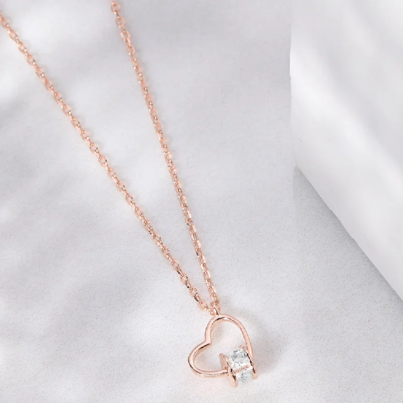 handmade necklaces for women -Heart & Stone Rose Gold Plated 925 Sterling Silver Necklace