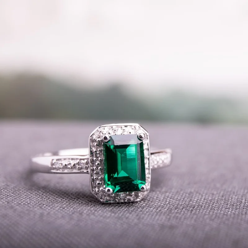 sapphire rings for women -Miadora 10k White Gold Created Emerald and Diamond Accent Ring