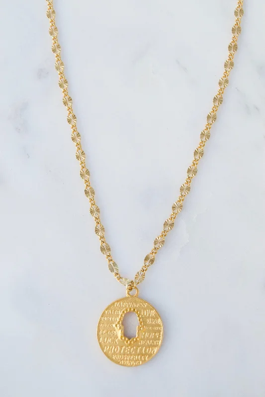 dainty gold necklaces for women -Love Hamsa Coin