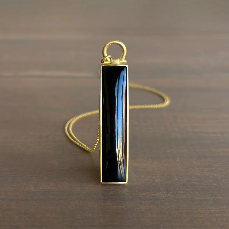 trendy necklaces for women -Black Nephrite Jade Elongated Rectangle Pendant