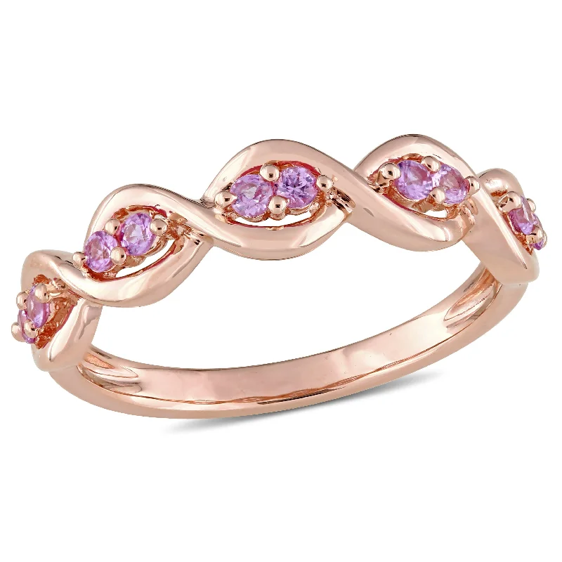 gold rings for women -Miadora 1/3ct TGW Pink Sapphire Semi-Eternity Infinity Anniversary Ring in 14k Rose Gold