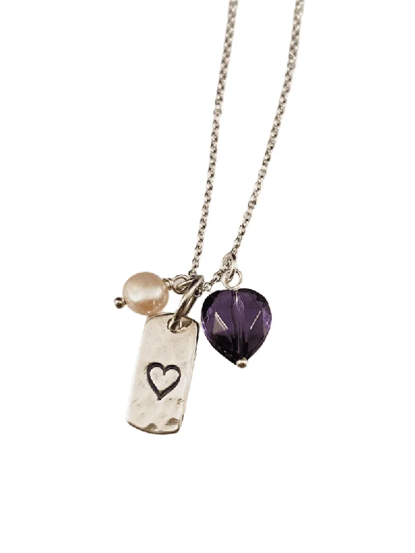 stylish pearl necklaces for women -Sterling Silver Heart Tag Necklace