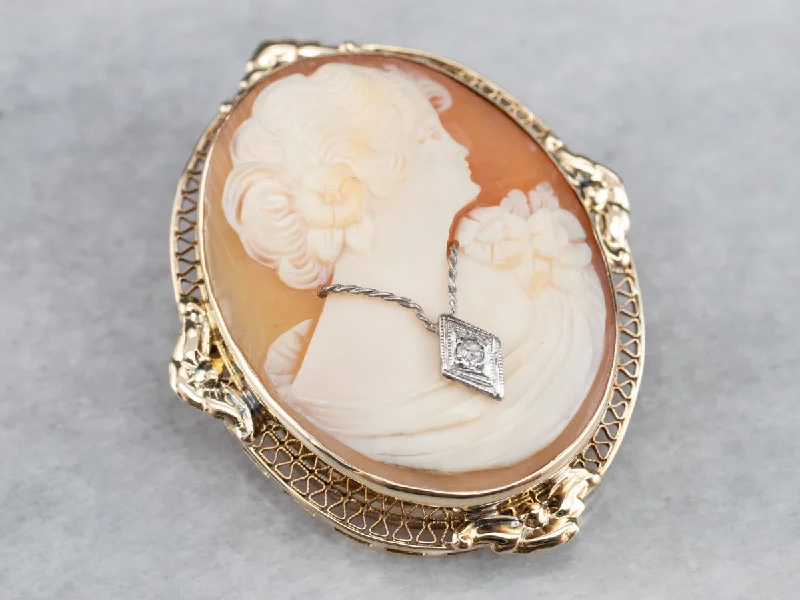 gemstone brooches for women -Retro Diamond Cameo Habille Brooch