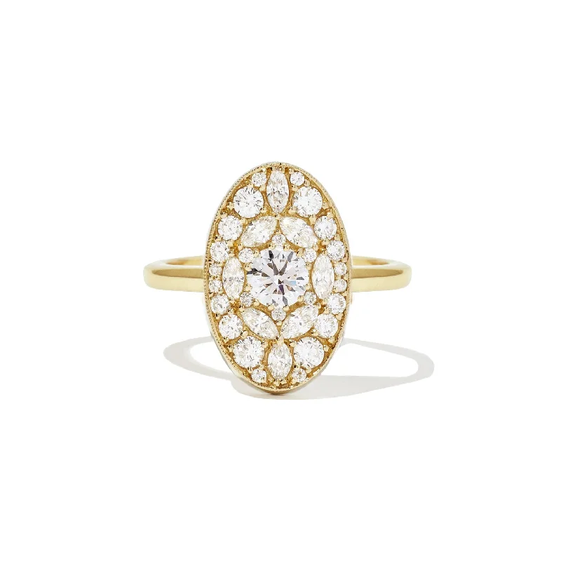 engagement rings for women -Oval Shape Marquise and Round Brilliant Cut Diamond Mosaic Ring