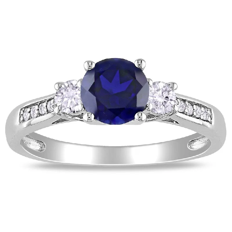 vintage engagement rings -Miadora 10k White Gold Created Sapphire and Diamond 3-stone Ring (H-I, I2-I3)