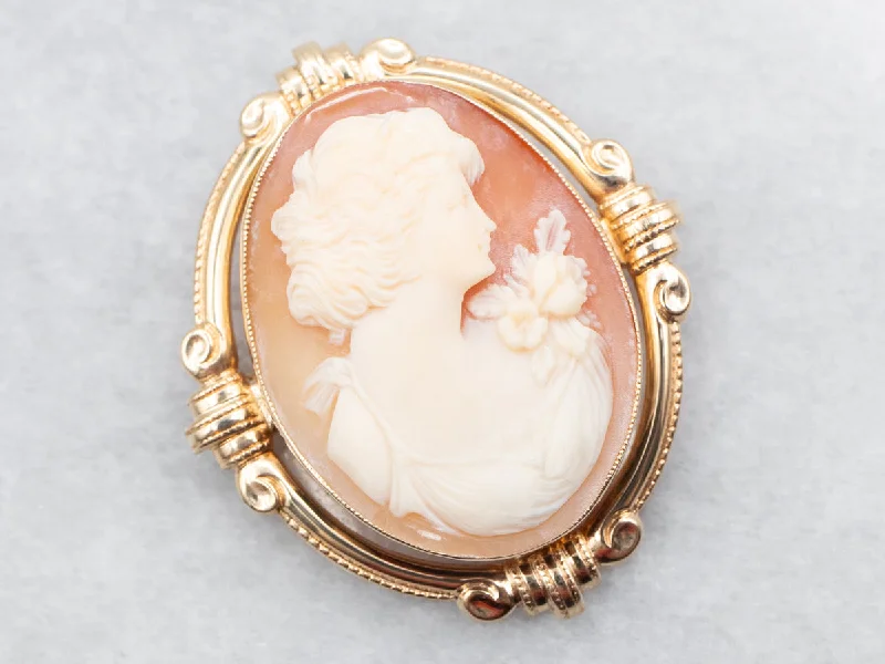 vintage brooches for women -Mid-Century Gold Cameo Brooch or Pendant