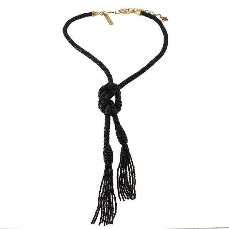 sapphire necklaces for women -Oscar De La Renta Black Long Tassel Necklace