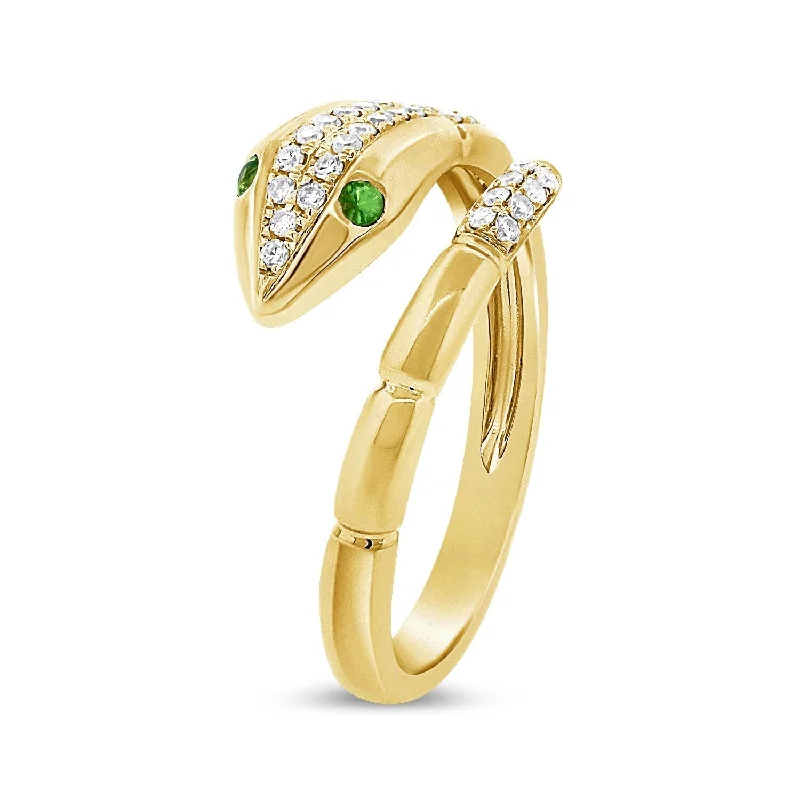 luxury rings for women -Joelle Diamond Green Tsavorite Snake Wrap Around Ring 14k Gold Size 6.5