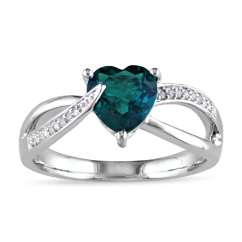 wedding rings for women -Miadora Sterling Silver Created Emerald and Diamond Accent Heart Ring