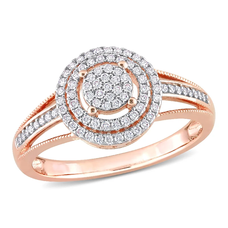 wedding bands with diamonds -Miadora 1/4ct TDW Diamond Double Halo Split Shank Ring in 14k Rose Gold