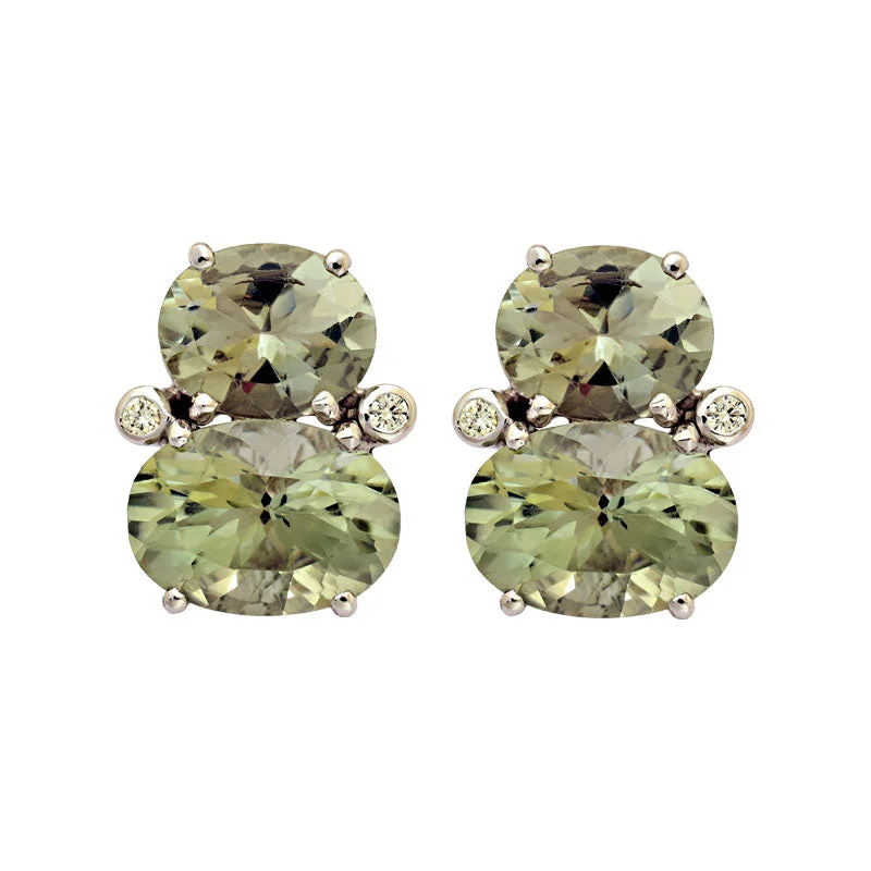 cubic zirconia earrings for women -Earrings-Green Quartz and Diamond