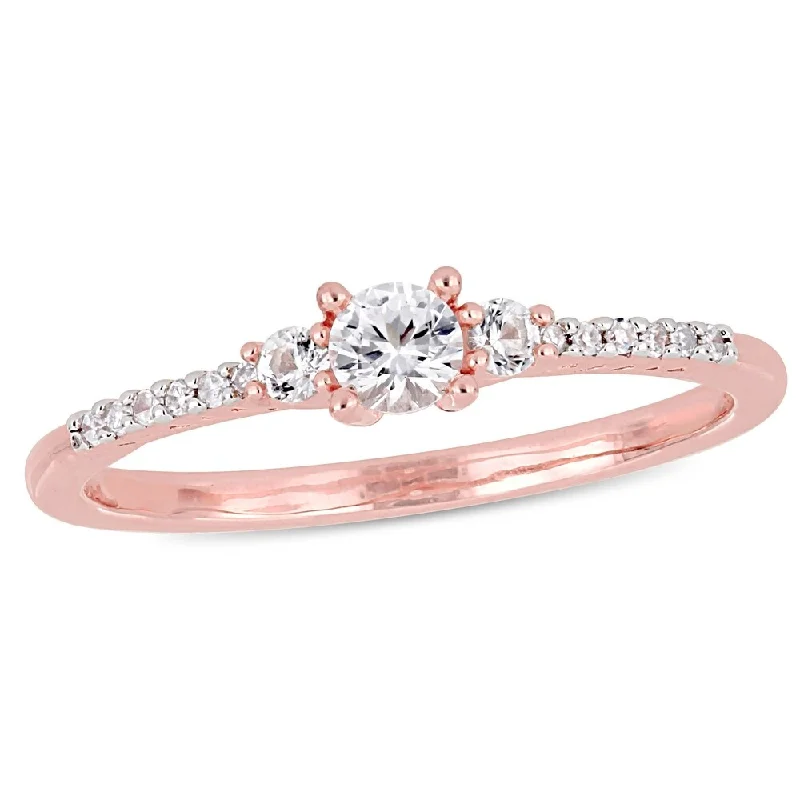 wedding bands with diamonds -Miadora Rose Plated Sterling Silver Created White Sapphire & Diamond 3-Stone Ring