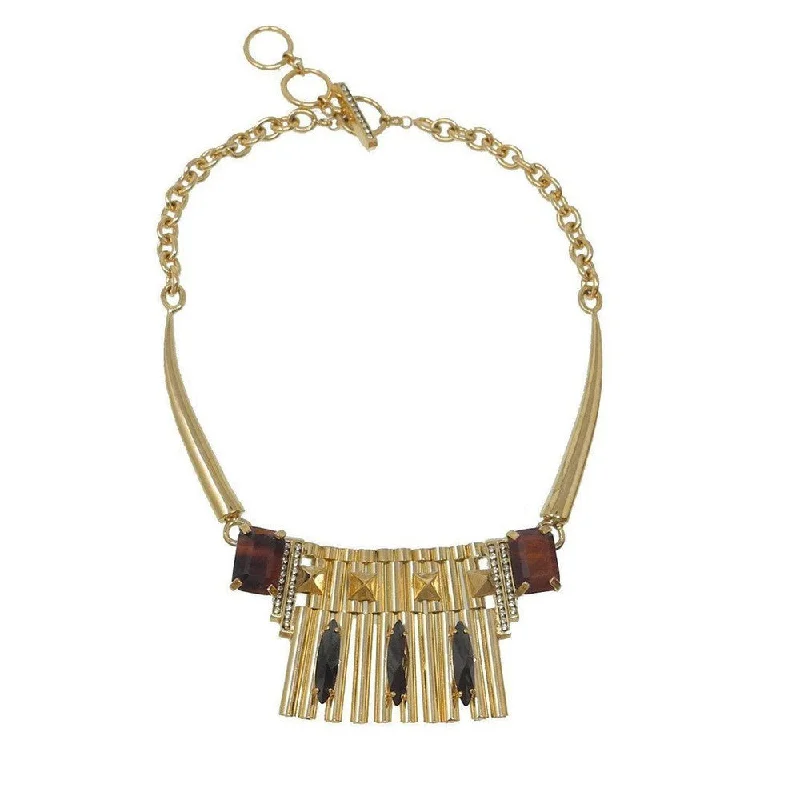 trendy long necklaces for women -Gold and Brass Necklace with Black Stones and Tiger eye