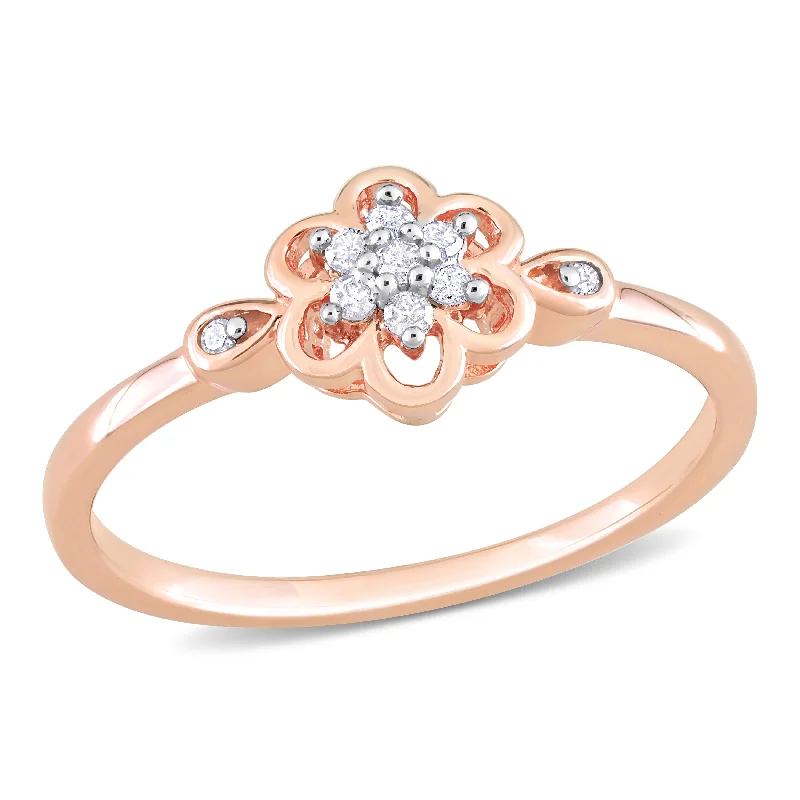 custom engraved rings -Miadora 1/10ct TDW Diamond Flower Ring in Rose Silver