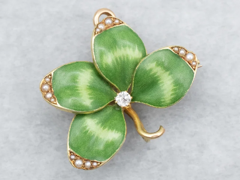 dazzling brooches for women -Enamel Clover Brooch or Pendant