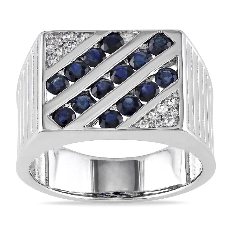 statement rings for women -Miadora Sterling Silver Men's 2ct TGW Blue and White Sapphire Ring