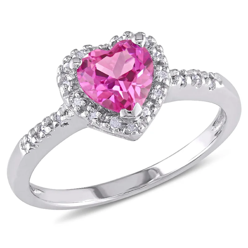 eternity rings for women -Miadora Silver Created Pink Sapphire and 1/10ct TDW Diamond Heart Ring (I-J, I2-I3)