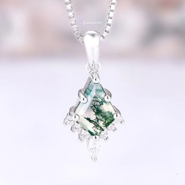 luxury wedding necklaces for women -Skye Kite™  Kite Green Moss Agate Necklace- Sterling Silver