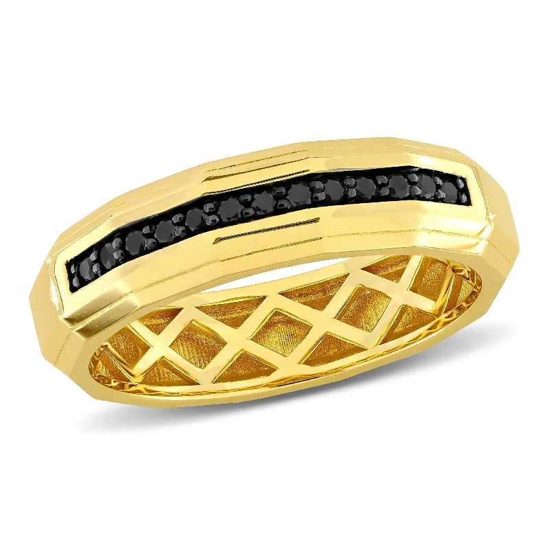 art deco rings for women -Miadora 1/5ct TDW Black Diamond Lattice Mens Ring 14k Yellow Gold