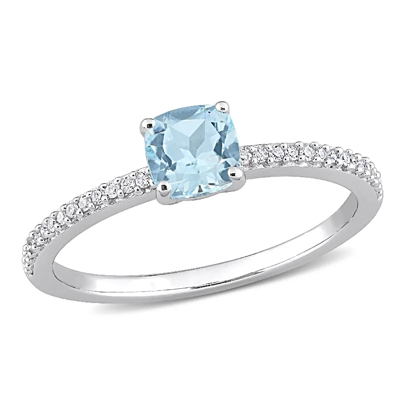 engagement rings for women -Miadora 4/5ct TGW Cushion Sky Blue Topaz and 1/10ct TW Promise Ring in 10k White Gold