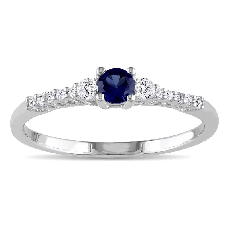 vintage engagement rings -Miadora Sterling Silver Created Blue and White Sapphire and Diamond Accent Ring