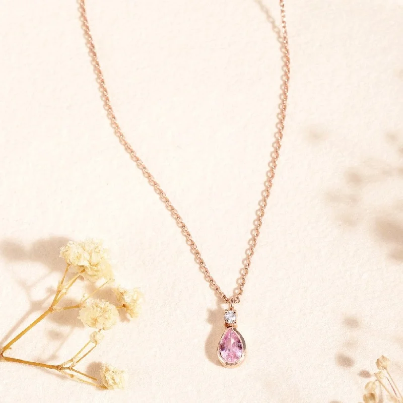 gemstone pendant necklaces for women -Rose Gold Elegance Tear Drop CZ Gemstone 925 Sterling Silver Necklace